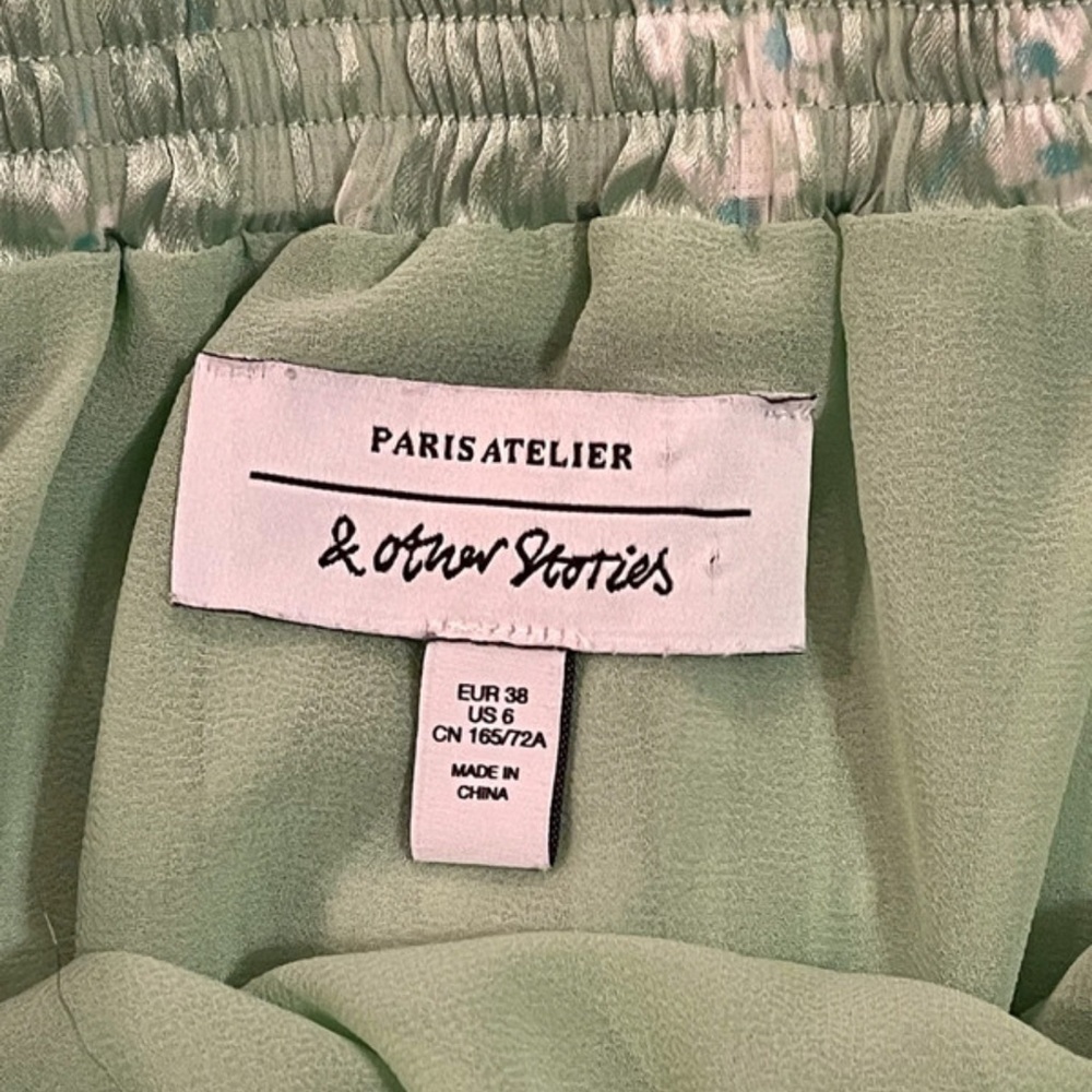 & other stories green floral pleated midi skirt size 10 - Picture 5 of 7